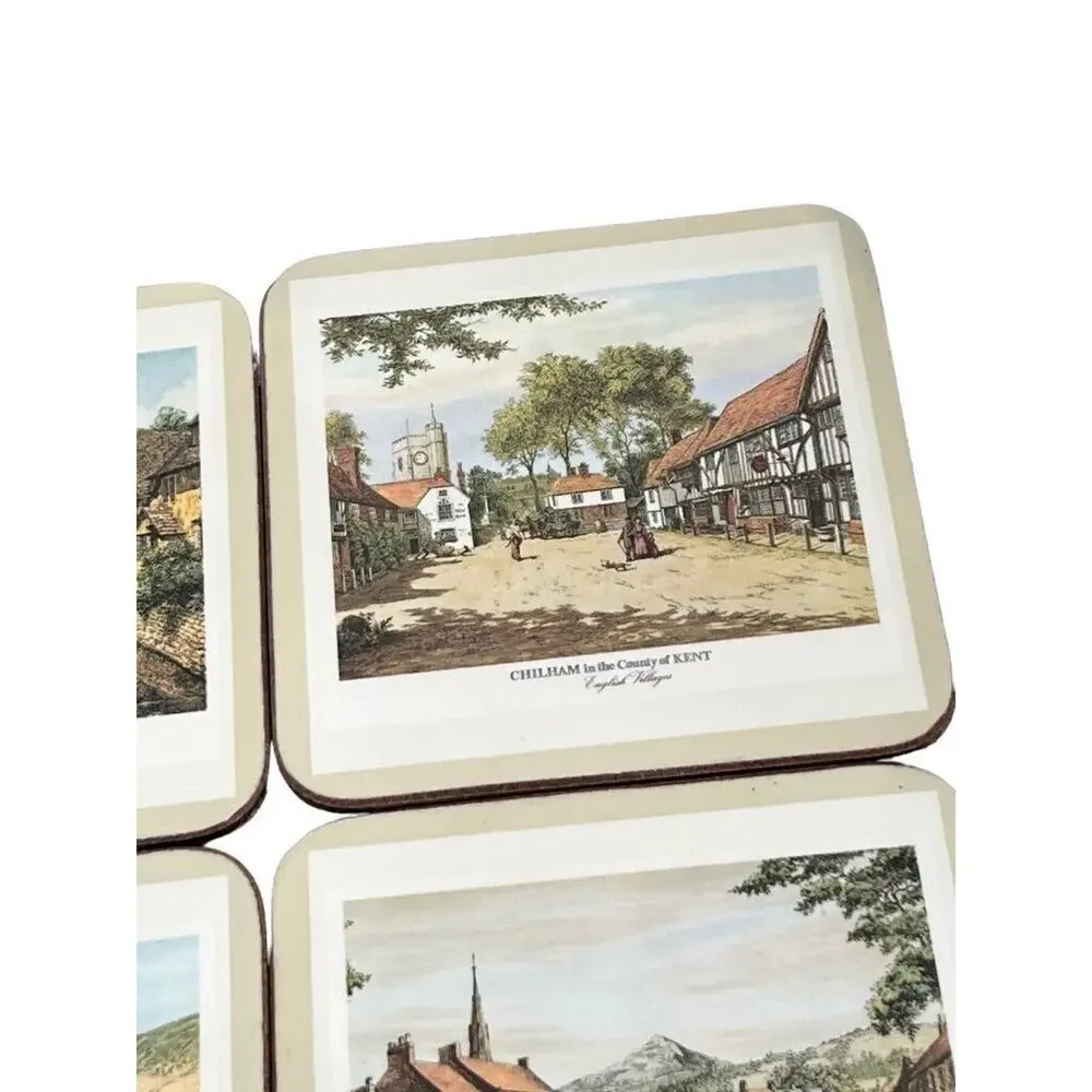 Pimpernel English Villages 4.25x4.25 Coasters Cork Bottom With Box